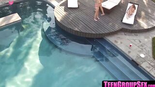 TeenGroupSex.com - Handsome besties bang hung dude by the pool