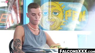 FalconsXXX.com - Inked stud has his dick sucked and his tight ass fucked hard and raw