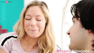 Blonde babe River Lynn swallowing my dick to empty my balls of cum