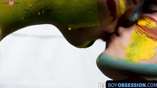BoyObsession.com - Vibrant twink feet painted with cum from a blowjob