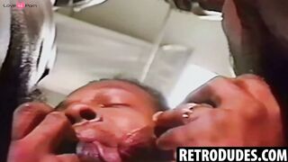RetroDudes.com - Extremely aroused Rolph Coral savagely consumes two dicks at the sam
