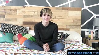 BoyObsession.com - Good looking twink Alex has an interview then strokes solo