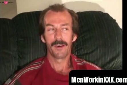 MenWorkinXXX.com - Mustached guy tugs his cock hard before explosive cum