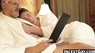 IncestGay.com - Riding stepdad's hard cock while he's busy in the suite