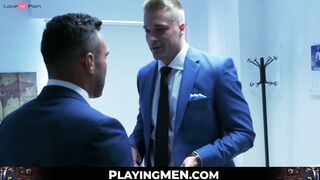 PlayingMen.com - Muscular executive in a suit stuffing his cute buff employee with de