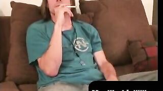 MenWorkinXXX.com - Long haired homosexual enjoys a cigar before jerking off