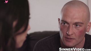 Shaved head Zac Wild feet worships Aidra Fox in a passionate lovemaking session