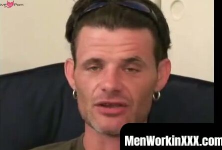 MenWorkinXXX.com - Bearded gay dude shows off tatts and strokes his dick solo