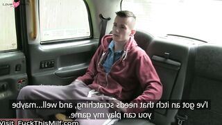 Bossy Blonde MILF dominates a skinny male student and he cums on her ass