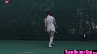 TeenGroupSex.com - Teenage lesbian devours tastiest pussy in threeway