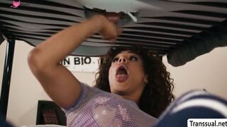 Busty Tgirl suck and ride shemale roommates shemeat
