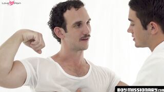 BoyMissionary.com - Muscular gay blows and drills a teased twink raw