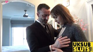 UKSubSluts.com - Brunette teen's small tits cum on stiff cock and delight