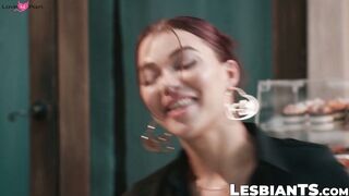 Amazing TS Emma Rose expels her cum on Leana Lovings trimmed pussy