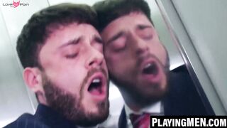 PlayingMen.com - Manuel Reyes and John Brachalli intense elevator fucking