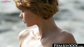 FemJoyXXX.com - Sensual redhead strips teasing solo in front of others