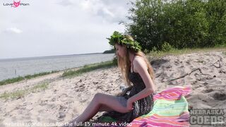 Risky Public Masturbating on a Beach with Drone