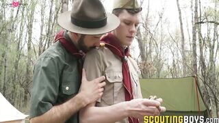 Horny scout Ethan Tate hones his bottom skills with the help of Tucker Barrett