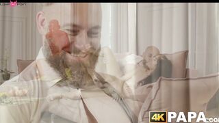 Bearded stud uses dirty tactics to get a taste of Ara Mixs pussy