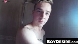 BoyDesire.com - Bottom twink's intense three-dick mouth fucking