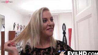 EvilHD.com - Cute blonde bitch gets her mouth filled with fat throbbing pricks
