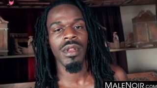 MaleNoir.com - Tattooed black newcomer Fame strokes his monster cock and cums hard