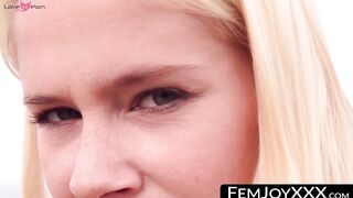 FemJoyXXX.com - Lovely teen blonde with small curves beach tease