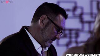 Petite student Karla Kush is facialized by her hung principal