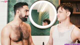 OH NO! How AWKWARD is this! Dude gets a boner when taking a shower with his friend