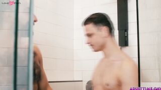 OH NO! How AWKWARD is this! Dude gets a boner when taking a shower with his friend