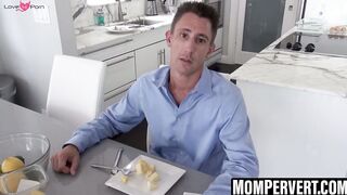 Blonde MILF sucks stepsons cock in front of hubby