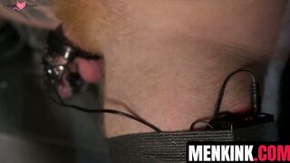 Hairy ginger beefcake Jack Vidra tied up and given NASTY HANDJOB by a black dude