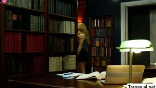 Bored sexy shemale analed in the library by dude
