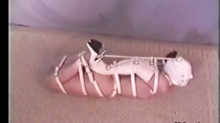 Hogtied Ashley struggling on the floor