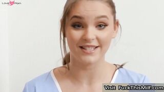 Caring nurse Taylee Wood drains the semen out of the client's son