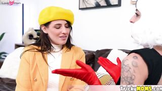 Bored rich housewife testing a strapon