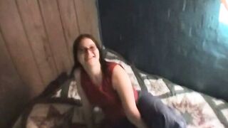 Raunchy brunette Vikki with huge natural tits enjoys boner