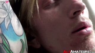 Inked Logan Flood masturbates swelly cock and finishes shaking