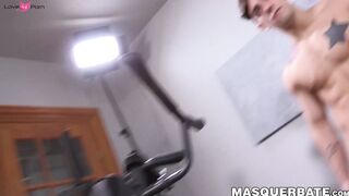 Seductive stud Carl works out his muscles before his erect dick