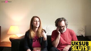 UKSubSluts.com - Redhead babe gets throat fucked by a dominant male