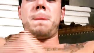Straight Troy rocked his cock while playing with his big balls