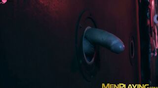 Executive office hunks meet for glory hole bareback drilling