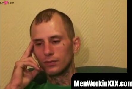 MenWorkinXXX.com - Inked amateur plays with his dick and covers his stomach in cum