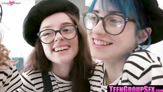 TeenGroupSex.com - Teen BFFs take facial cum shots post foursome fuck