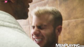 Blond businessman Allen King barely endures plowing with Gustavo Cruz