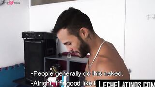 LecheLatinos.com - Straight Latino's first gay blowjob precedes a raw, bareback ride