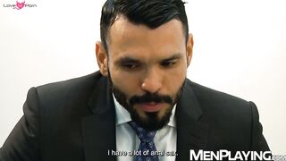 Bearded Dani Robles groans as big dicked Jean Franko plows him raw