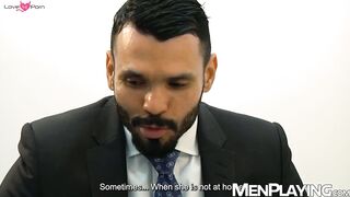Bearded Dani Robles groans as big dicked Jean Franko plows him raw
