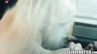 FTM stud banged and creampied by hung trans girlfriend