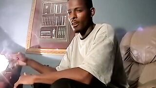 JoeSchmoeXXX.com - Handsome ebony deviant Joey strokes his cock before cumming